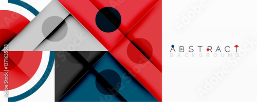 Geometric abstract design with layered triangles, circles, and gradients, forming a structured pattern with sharp contrasts and depth