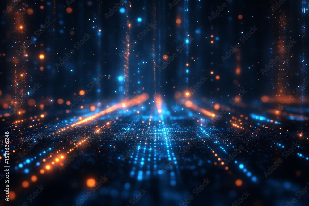 Blue glowing particles creating digital wave in dark space Blue glowing particles creating digital wave in dark space