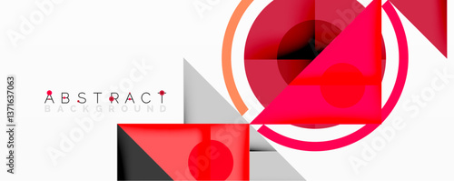Geometric abstract design with layered triangles, circles, and gradients, forming a structured pattern with sharp contrasts and depth