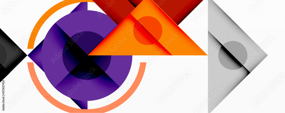 Abstract geometric composition with intersecting triangles, circles, and gradients, creating a dynamic layered pattern with depth and contrast Abstract geometric composition with intersecting triangles, circles, and gradients, creating a dynamic layered pattern with depth and contrast