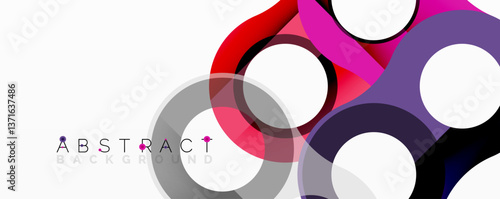 Abstract circle element composition with overlapping circular and tubular shapes featuring smooth gradients, transparency effects, and dynamic layering