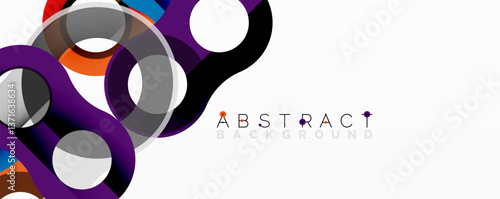 Abstract circle element composition with overlapping circular and tubular shapes featuring smooth gradients, transparency effects, and dynamic layering