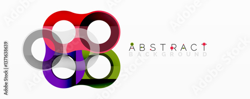Abstract circle element composition with overlapping circular and tubular shapes featuring smooth gradients, transparency effects, and dynamic layering