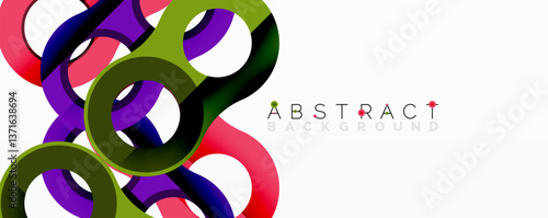 Abstract circle element composition with overlapping circular and tubular shapes featuring smooth gradients, transparency effects, and dynamic layering