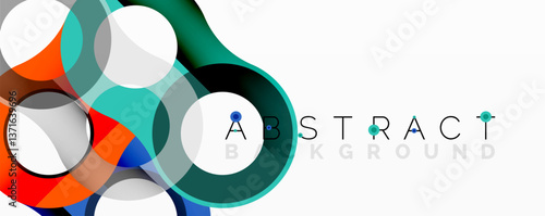 Abstract circle element composition with overlapping circular and tubular shapes featuring smooth gradients, transparency effects, and dynamic layering