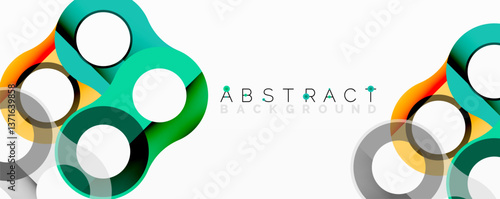 Abstract circle element composition with overlapping circular and tubular shapes featuring smooth gradients, transparency effects, and dynamic layering