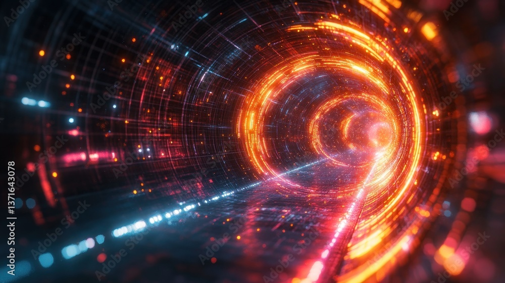 Fototapeta premium Futuristic Sci-Fi Wormhole Abstract Digital Art Cyber Technology Space Network Energy Light Effect