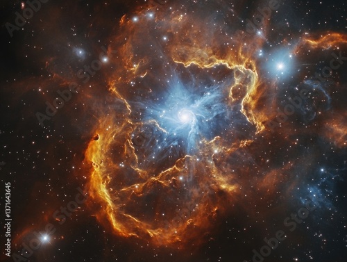 magnetar emitting powerful magnetic fields, with a stunning backdrop of nebulae and galaxies