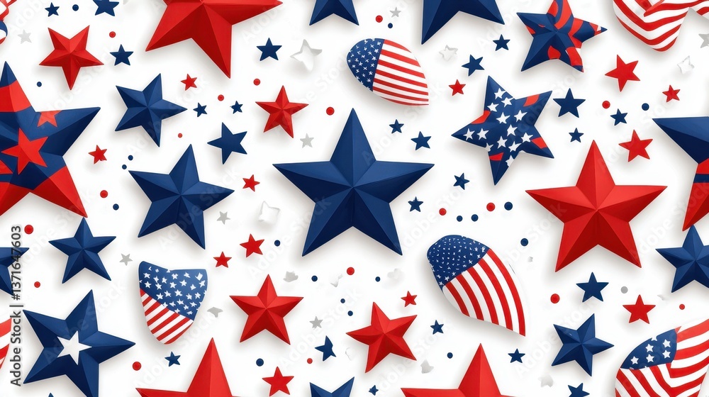 Obraz premium Patriotic Star Pattern: Festive red, white, and blue stars create a vibrant celebratory backdrop.