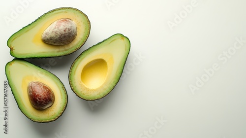Avocado halves with seed on a plain background 