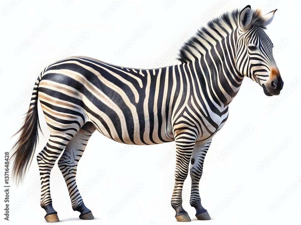 Naklejka premium Striking High-Detail Zebra Illustration, Full Body, Isolated on White Background - Perfect for Wildlife Prints & Designs