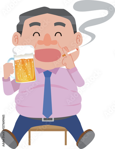 飲酒と喫煙を楽しむ男性