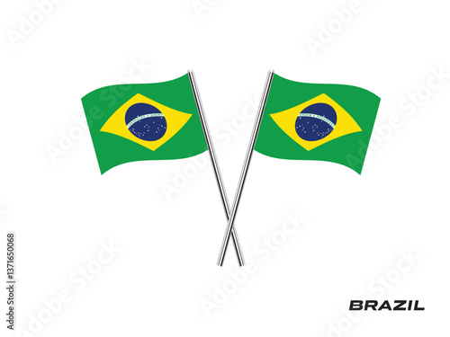 Flag Of Brazil, Brazil flag, National flag of Brazil. Crossed  table flag of Brazil.