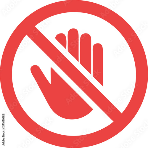 no entry stop sign with raised hand symbol, red circular icon indicating prohibition, caution, and restriction, vector illustration for safety and warning purposes

