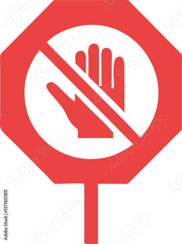 no entry stop sign with raised hand symbol, red circular icon indicating prohibition, caution, and restriction, vector illustration for safety and warning purposes

