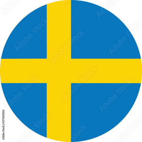 Sweden Flag Button Icon Vector Illustration with Blue and Yellow Colors