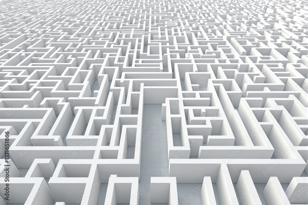 Endless white maze with abstract geometric shapes in a minimalistic style on a light background. Concept of confusion, complexity, and problem-solving. Ai generative Endless white maze with abstract geometric shapes in a minimalistic style on a light background. Concept of confusion, complexity, and problem-solving. Ai generative