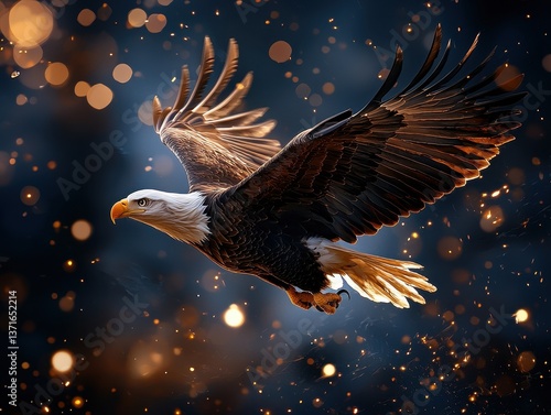 Wallpaper Mural Majestic eagle soars through a sparkling, dark blue sky, wings spread wide, embodying freedom and power. Torontodigital.ca