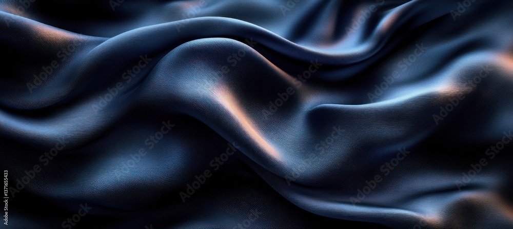 Fototapeta premium Black Silk Abstract Background Satin Velvet Fabric Texture Waves Flowing Luxury Design