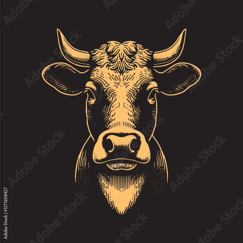 Jersey Cow Vector Illustration – Vintage Retro Logo Design on Black Background