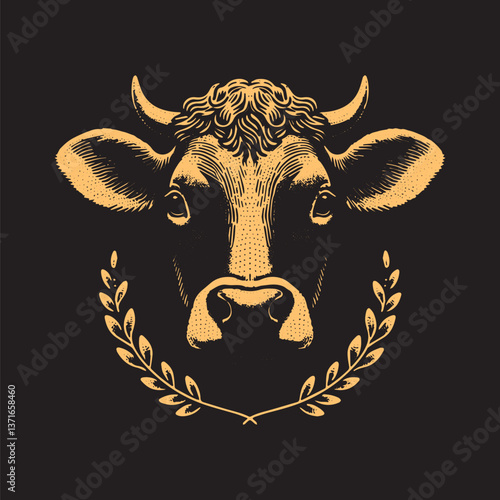 Jersey Cow Vector Illustration – Vintage Retro Logo Design on Black Background
