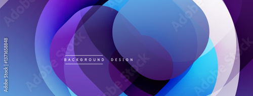 Circular abstract design with overlapping translucent circles and round shapes, blending gradients and smooth curves, creating depth, contrast, and a dynamic visual effect