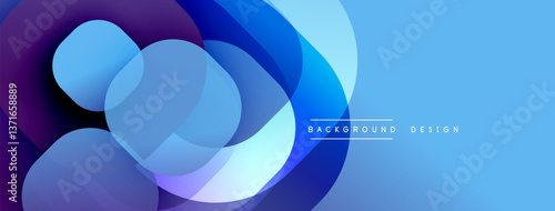 Circular abstract design with overlapping translucent circles and round shapes, blending gradients and smooth curves, creating depth, contrast, and a dynamic visual effect