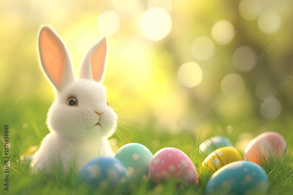 Fototapeta premium Cute Easter Bunny with Colorful Eggs