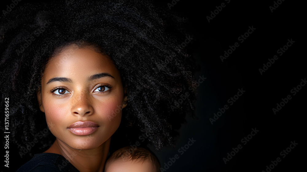 Portrait of a Young Woman with Curly Black Hair Portrait of a Young Woman with Curly Black Hair