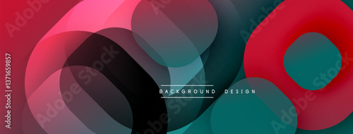 Circular abstract design with overlapping translucent circles and round shapes, blending gradients and smooth curves, creating depth, contrast, and a dynamic visual effect
