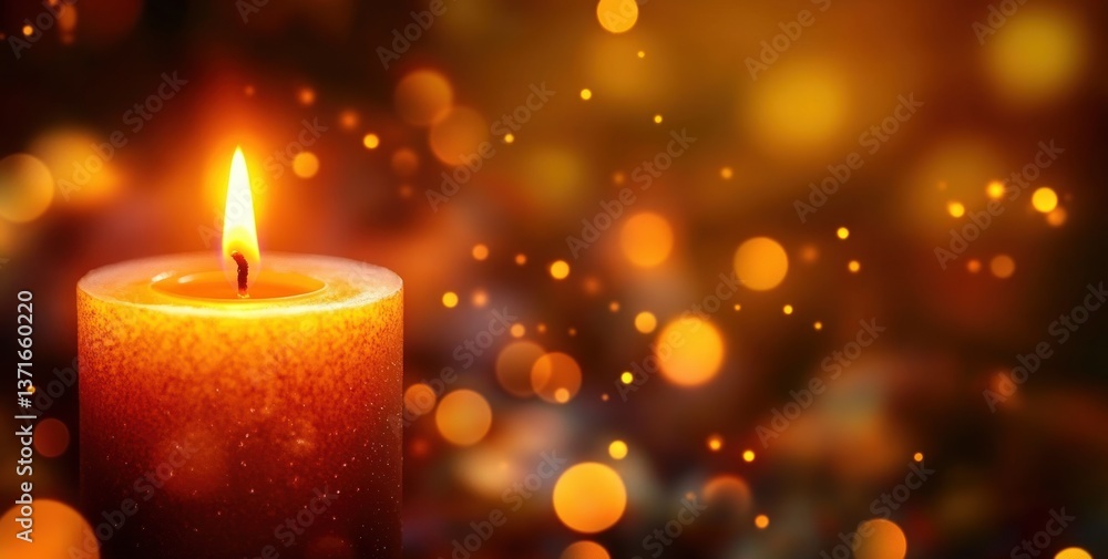burning candle with golden bokeh lights festive christmas concept with space for text burning candle with golden bokeh lights festive christmas concept with space for text