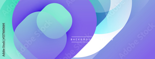 Circular abstract design with overlapping translucent circles and round shapes, blending gradients and smooth curves, creating depth, contrast, and a dynamic visual effect