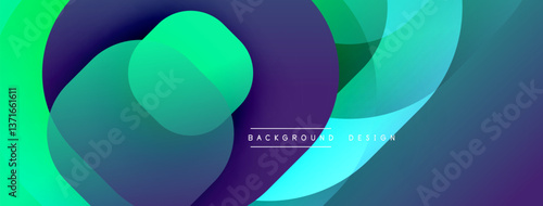 Circular abstract design with overlapping translucent circles and round shapes, blending gradients and smooth curves, creating depth, contrast, and a dynamic visual effect