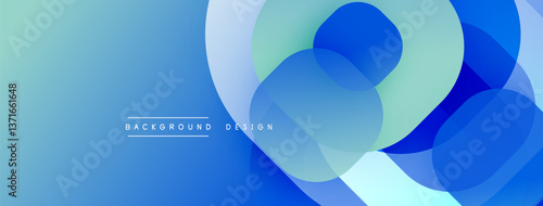Circular abstract design with overlapping translucent circles and round shapes, blending gradients and smooth curves, creating depth, contrast, and a dynamic visual effect