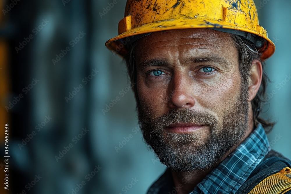 portrait of an elderly construction worker wearing hard hat and plaid shirt portrait of an elderly construction worker wearing hard hat and plaid shirt