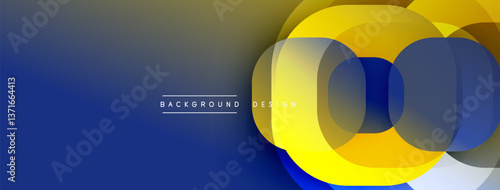 Circular abstract design with overlapping translucent circles and round shapes, blending gradients and smooth curves, creating depth, contrast, and a dynamic visual effect