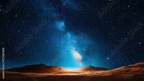 Vast desert landscape under a dazzling display of stars, including the Milky Way, stretching to the horizon.