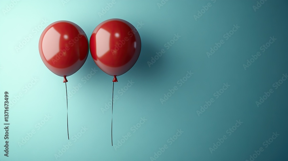 Three red balloons float against a vibrant light blue backdrop, creating a cheerful, celebratory atmosphere with copy space. Three red balloons float against a vibrant light blue backdrop, creating a cheerful, celebratory atmosphere with copy space.