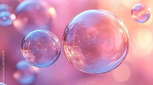Wallpaper Mural Transparent bubbles of varying sizes float against a soft pastel background, creating a dreamy atmosphere of weightlessness. Torontodigital.ca