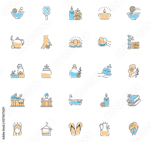 Set of spa vector icons with a white background