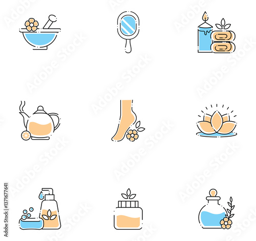Set of spa vector icons with a white background