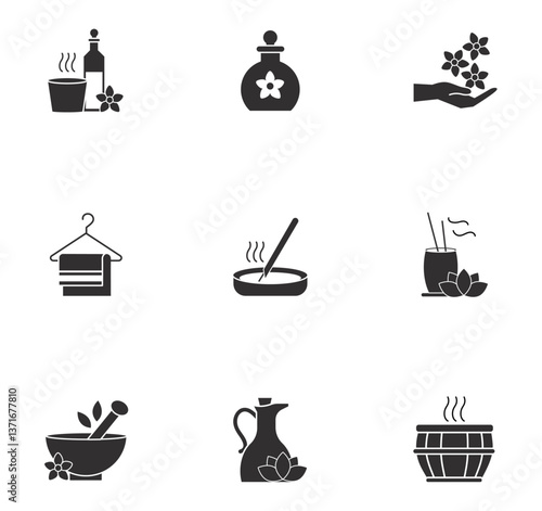 Set of spa vector icons with a white background