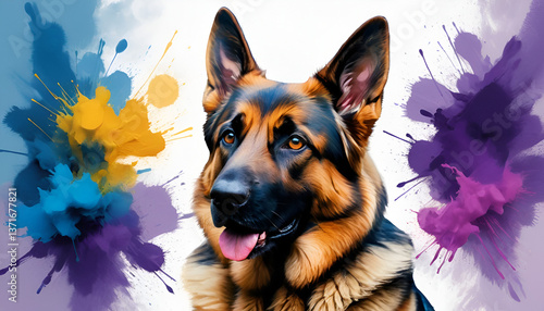 Wallpaper Mural Majestic German Shepherd in Vibrant Double Exposure: An Abstract Portrait of Freedom and Energy, Generative AI Torontodigital.ca