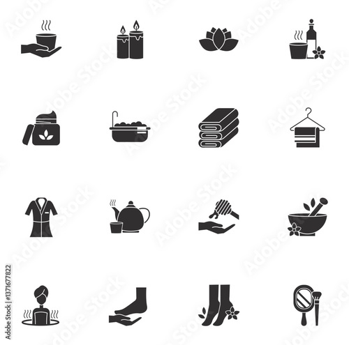 Set of spa vector icons with a white background