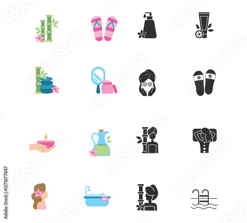 Set of spa vector icons with a white background