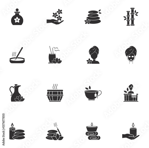 Set of spa vector icons with a white background