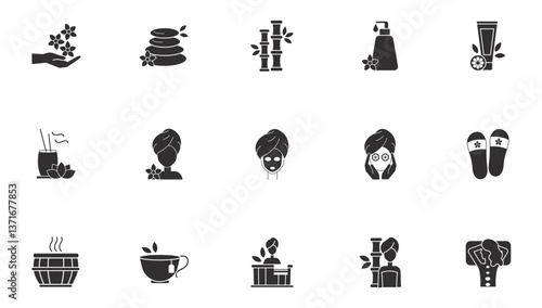 Set of spa vector icons with a white background