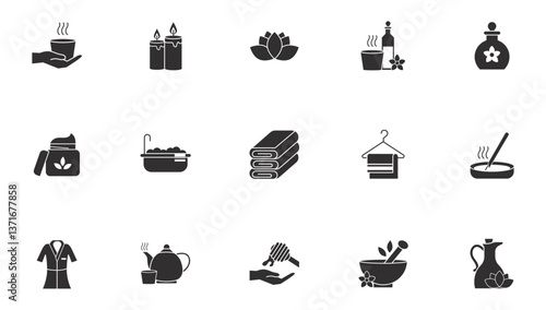 Set of spa vector icons with a white background