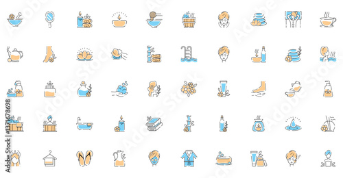 Set of spa vector icons with a white background