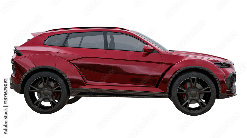 Red SUV car isolated on a transparent or a white background, cut out, PNG Red SUV car isolated on a transparent or a white background, cut out, PNG